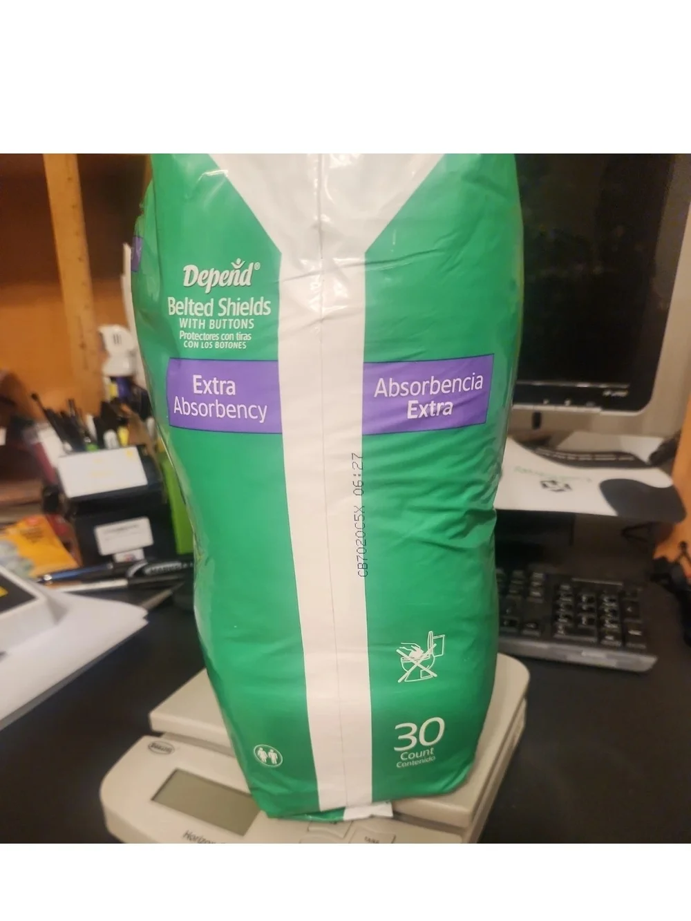 Depend Belted Shields with Buttons - Green & Purple Packaging